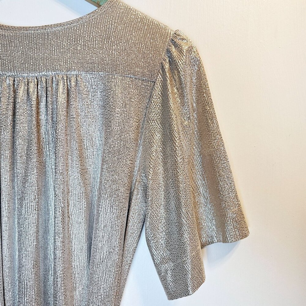 Sabina Musayev Anthro Gold Tiny Tile Raised Texture Blouson Dress & Waist Tie, M - Picture 9 of 12